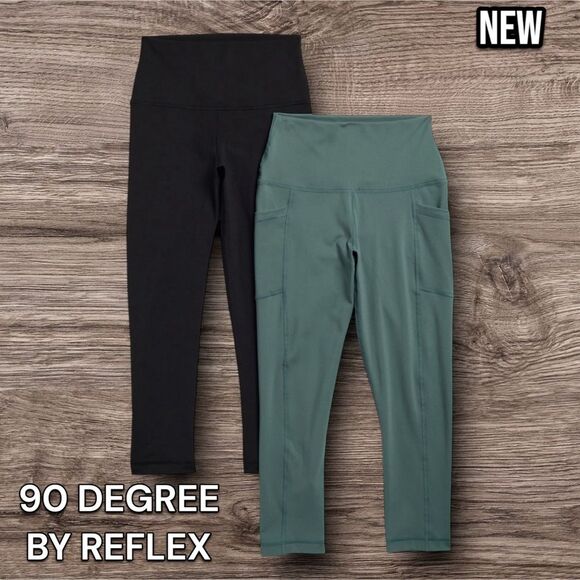 New 90 DEGREE BY REFLEX Assorted Set of 2 Tribeca Interlock Crop Leggings - Picture 1 of 2